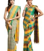 Multicolor woven blended cotton saree with blouse