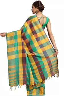 Multicolor woven blended cotton saree with blouse