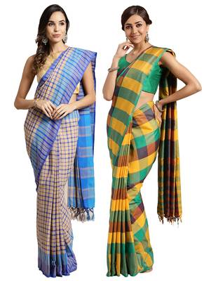 Multicolor woven blended cotton saree with blouse 1