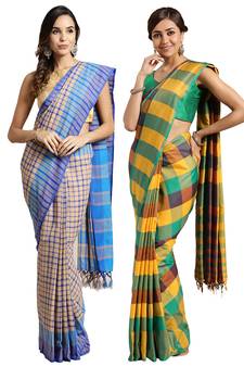 Multicolor woven blended cotton saree with blouse
