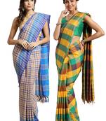 Multicolor woven blended cotton saree with blouse