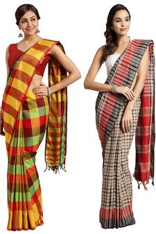 Multicolor woven blended cotton saree with blouse