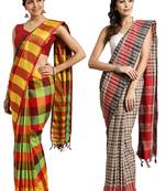Multicolor woven blended cotton saree with blouse