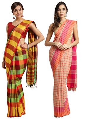 Multicolor woven blended cotton saree with blouse 1