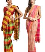 Multicolor woven blended cotton saree with blouse