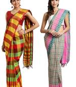 Multicolor woven blended cotton saree with blouse