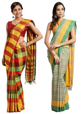 Multicolor woven blended cotton saree with blouse 1