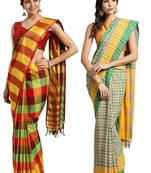 Multicolor woven blended cotton saree with blouse