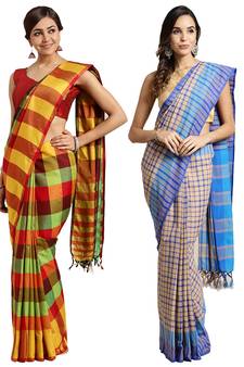 Multicolor woven blended cotton saree with blouse