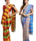 Multicolor woven blended cotton saree with blouse