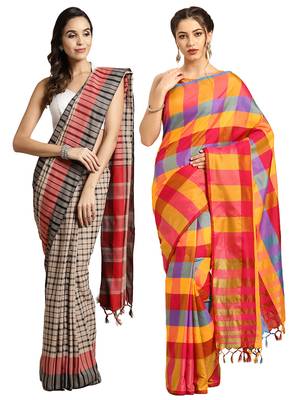 Multicolor woven blended cotton saree with blouse 1