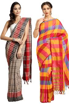 Multicolor woven blended cotton saree with blouse