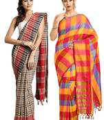 Multicolor woven blended cotton saree with blouse