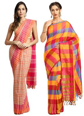 Multicolor woven blended cotton saree with blouse 1