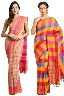 Multicolor woven blended cotton saree with blouse