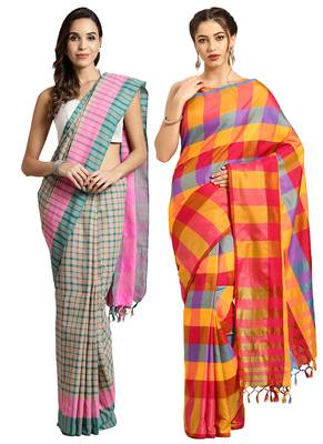 Multicolor woven blended cotton saree with blouse 1