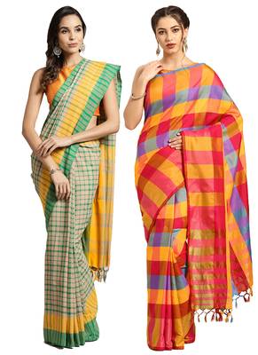 Multicolor woven blended cotton saree with blouse 1