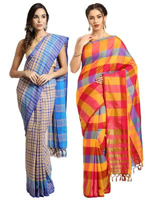 Multicolor woven blended cotton saree with blouse 1