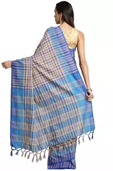 Multicolor woven blended cotton saree with blouse