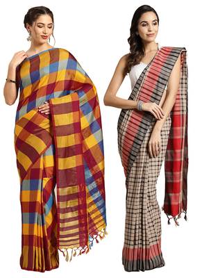 Multicolor woven blended cotton saree with blouse 1
