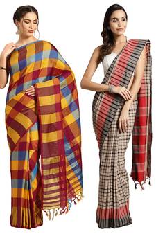 Multicolor woven blended cotton saree with blouse