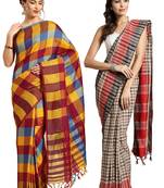Multicolor woven blended cotton saree with blouse