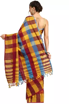 Multicolor woven blended cotton saree with blouse
