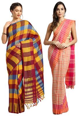 Multicolor woven blended cotton saree with blouse 1