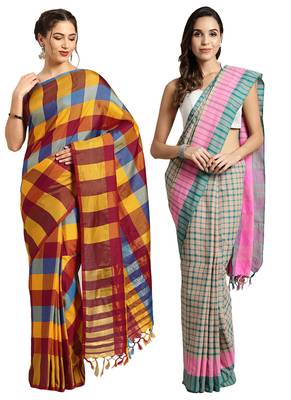 Multicolor woven blended cotton saree with blouse 1