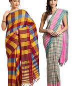 Multicolor woven blended cotton saree with blouse