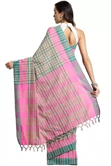 Multicolor woven blended cotton saree with blouse