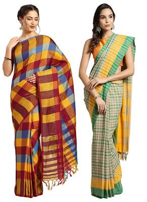 Multicolor woven blended cotton saree with blouse 1