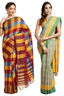 Multicolor woven blended cotton saree with blouse