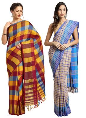 Multicolor woven blended cotton saree with blouse 1
