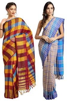 Multicolor woven blended cotton saree with blouse