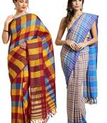 Multicolor woven blended cotton saree with blouse