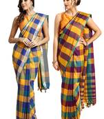 Multicolor woven blended cotton saree with blouse