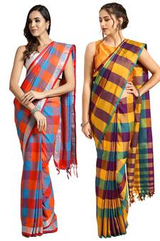Multicolor woven blended cotton saree with blouse