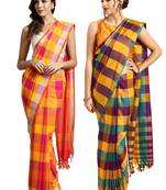 Multicolor woven blended cotton saree with blouse