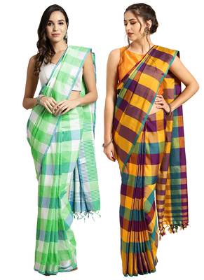 Multicolor woven blended cotton saree with blouse 1