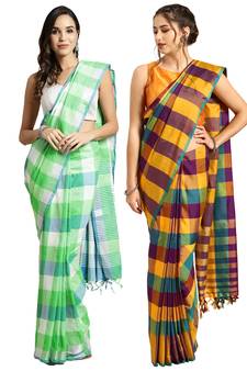 Multicolor woven blended cotton saree with blouse