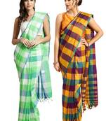Multicolor woven blended cotton saree with blouse