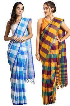 Multicolor woven blended cotton saree with blouse
