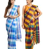 Multicolor woven blended cotton saree with blouse