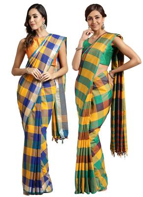 Multicolor woven blended cotton saree with blouse 1