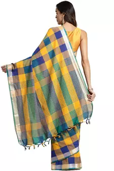 Multicolor woven blended cotton saree with blouse