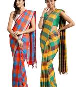 Multicolor woven blended cotton saree with blouse
