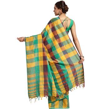 Multicolor woven blended cotton saree with blouse 2