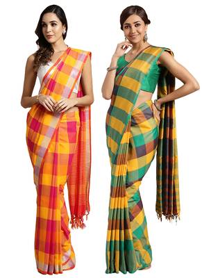 Multicolor woven blended cotton saree with blouse 1