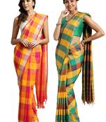 Multicolor woven blended cotton saree with blouse
